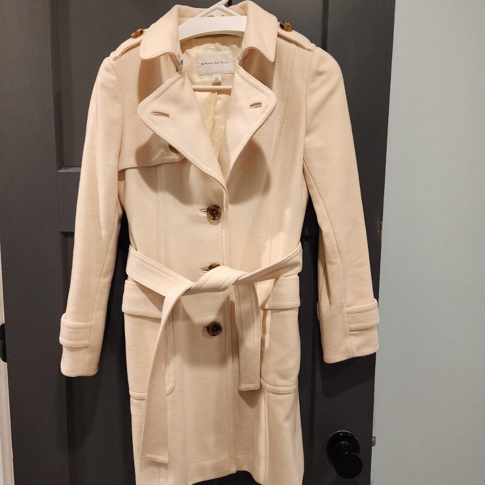 Banana Republic Wool Trench Coat Cream Petite XS Vintage